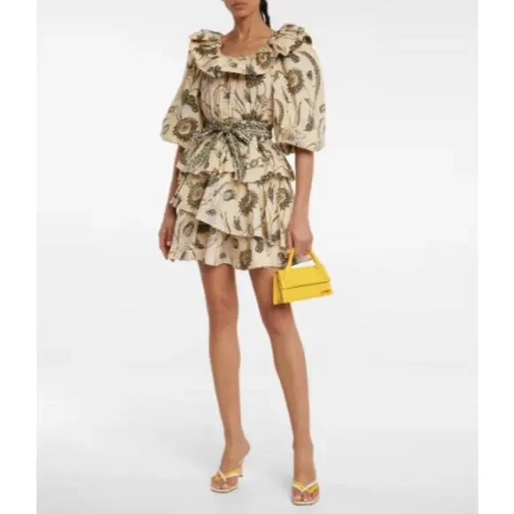 Ulla Johnson Giselle Ruffle Mini Dress Oleander Floral Cotton Womens Sz 6 Yellow - Picture 10 of 10